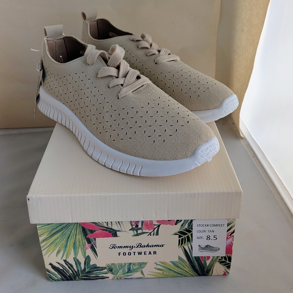 Tommy Bahama Beige Perforated Sneakers NIB Women's Sz 8.5